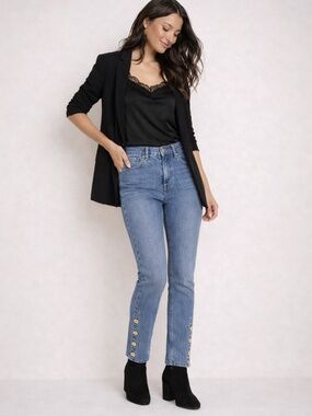 High-Waisted Relaxed Straight Jeans With Gold Embellishments